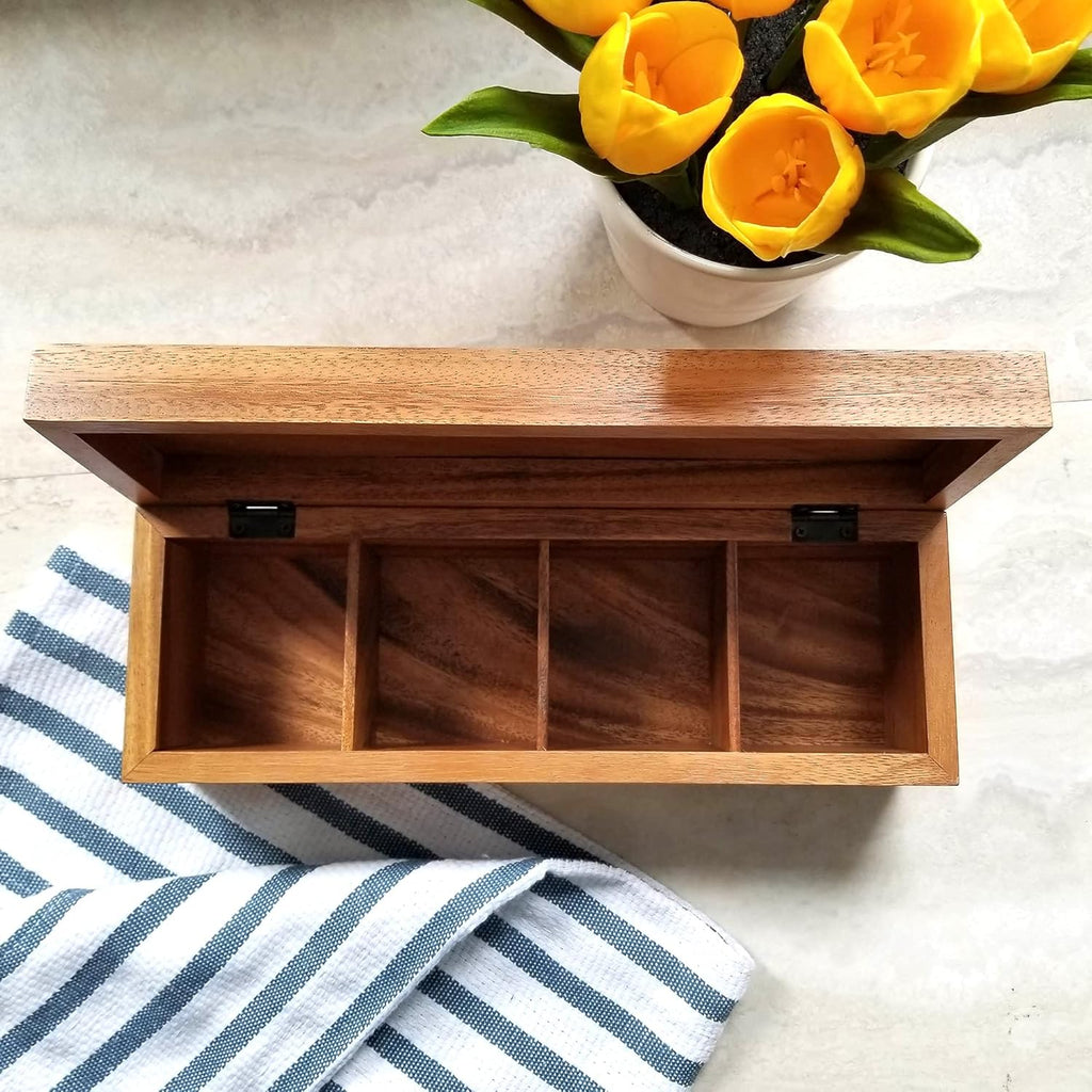 Acacia Wood Tea Box with 4 Sections P7056