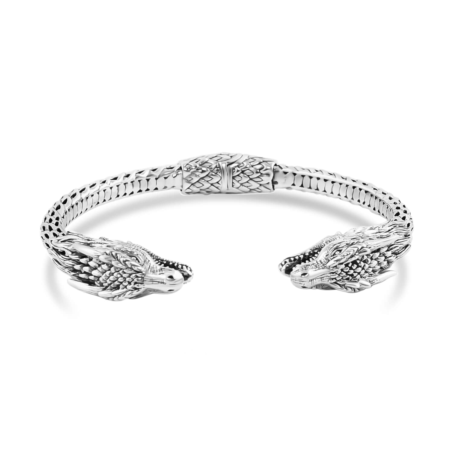 925 Sterling Silver Dragon Cuff Bangle Bracelet Size 7" 44 Grams N970832