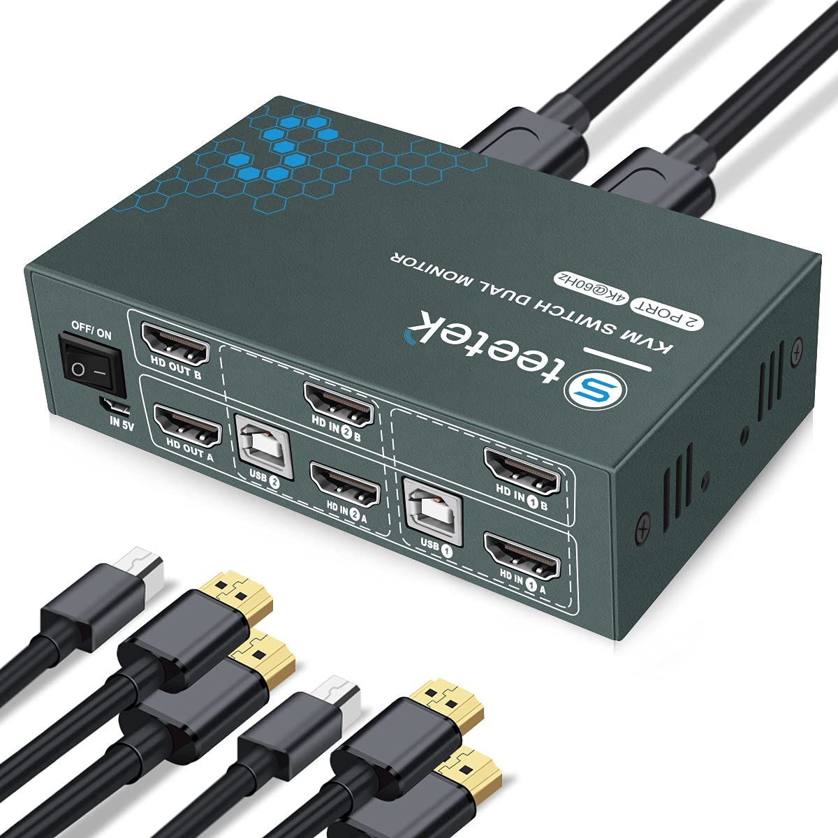 KVM Switch HDMI Dual Monitor, UHD4K@60Hz, 2 Computers Share 2 Monitors, 4 USB 2.0 ports, HDCP2.2 P910582