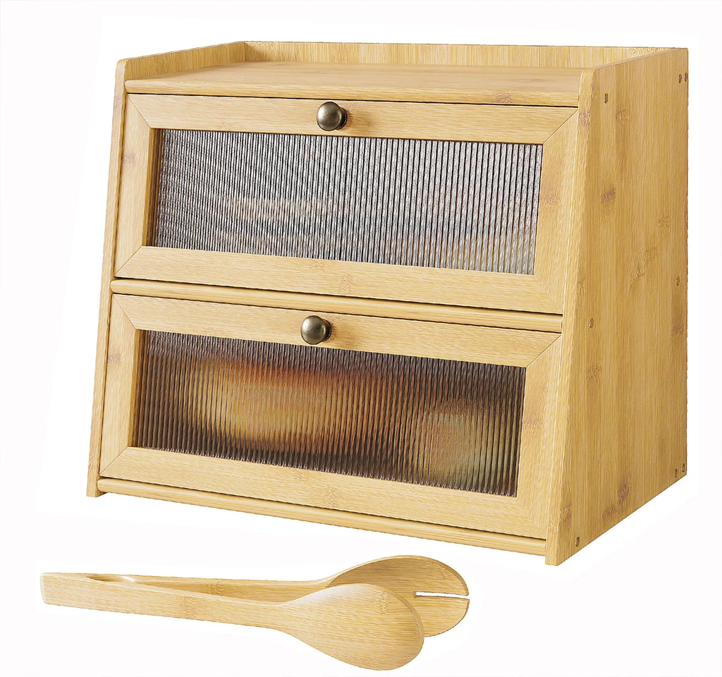 Double Layer Bamboo Bread Storage Container with Window K754