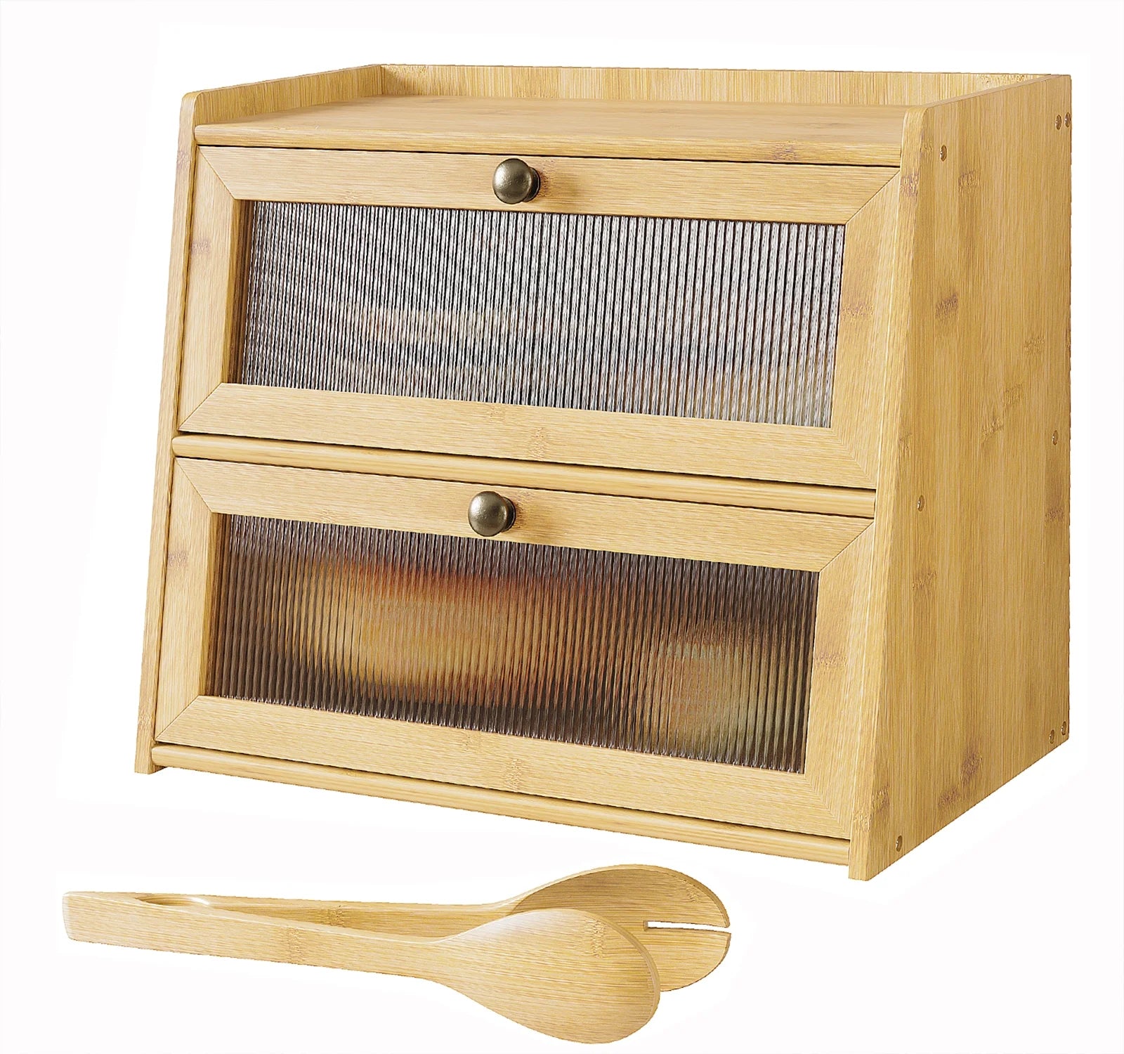 Double Layer Bamboo Bread Storage Container with Window K754