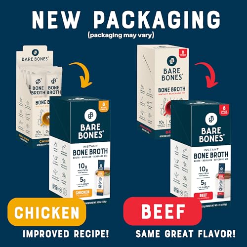 Bone Broth Instant Powdered Beverage Mix, Variety Pack of 32, 15g Sticks U921