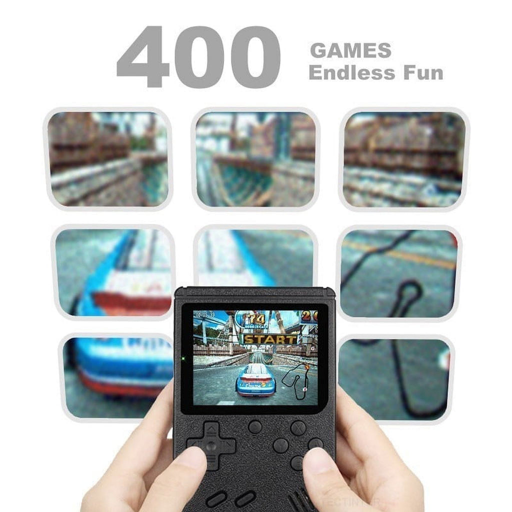 Red mini handheld electronic game console with 3.0-inch color LCD, built-in 400 games O266980