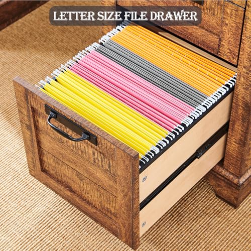 60" Farmhouse Desk with Drawers, Charging Station, Keyboard Tray, File Drawer, Storage Cabinet (Natural Oak) O70035