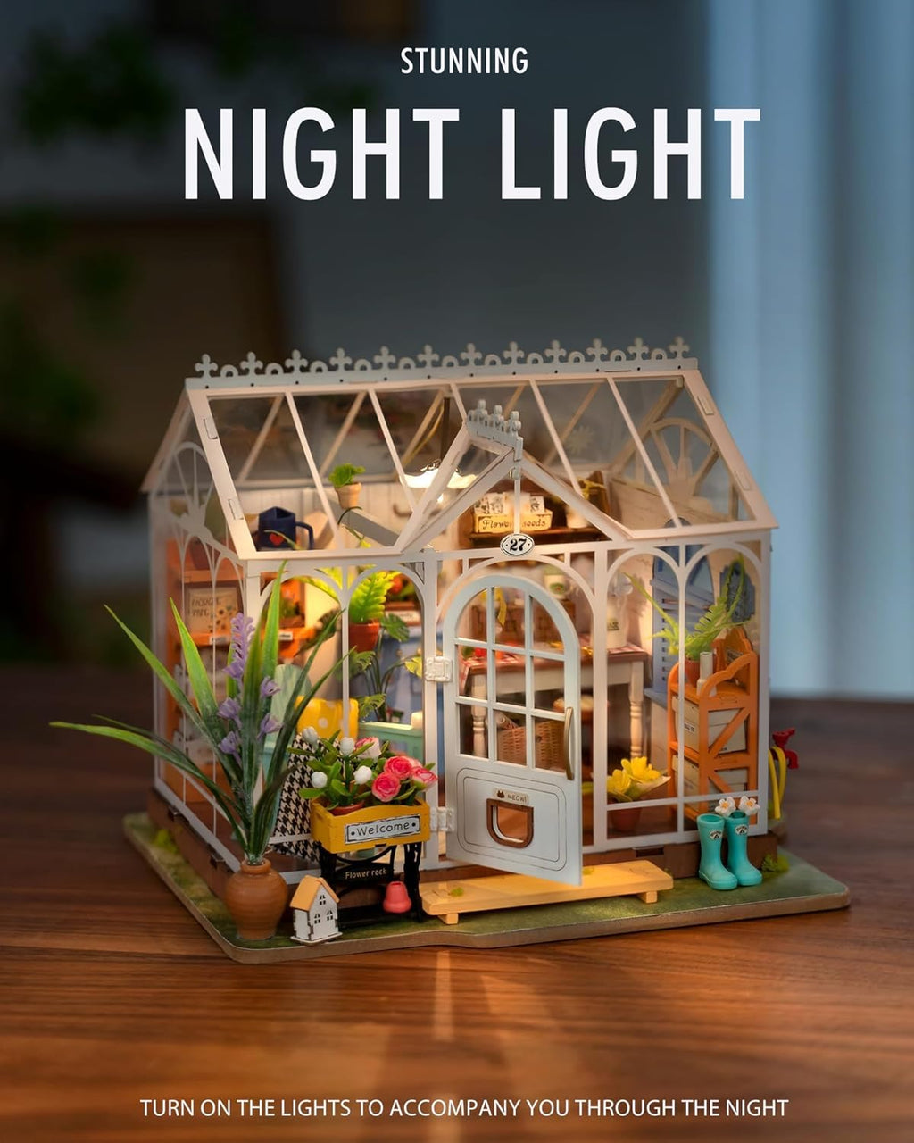 Miniature House Kit, Mini Greenhouse Dollhouse Building Model Z627