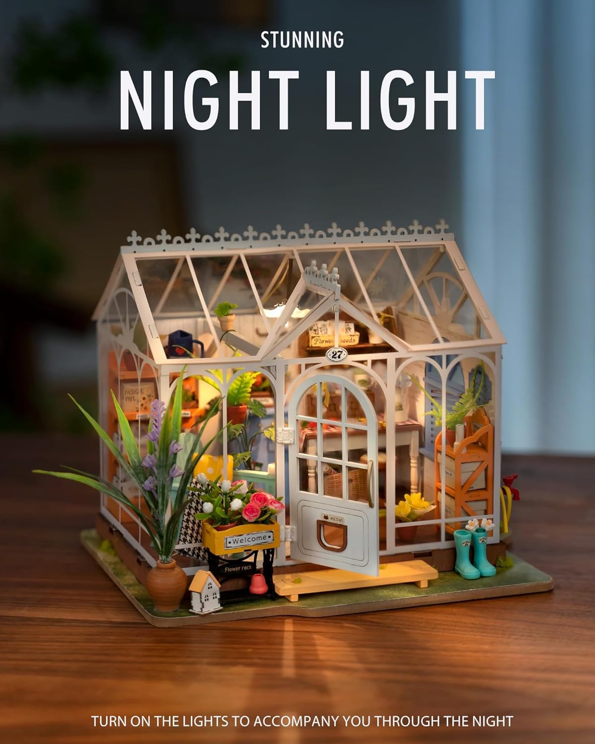 Miniature House Kit, Mini Greenhouse Dollhouse Building Model Z627
