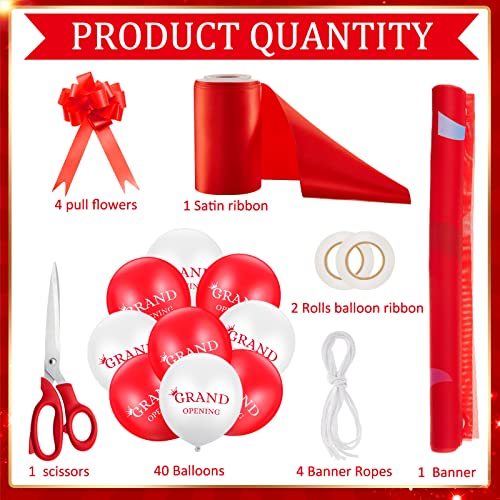 Red Grand Opening Ribbon Cutting Ceremony Kit with 10'' Scissors 40 Pcs Balloons Satin Ribbon Bows J59622