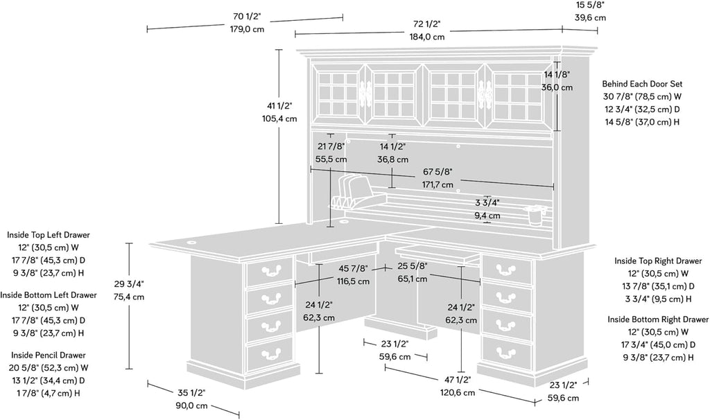 L-Shaped Desk with Office Hutch, Classic Cherry R42663