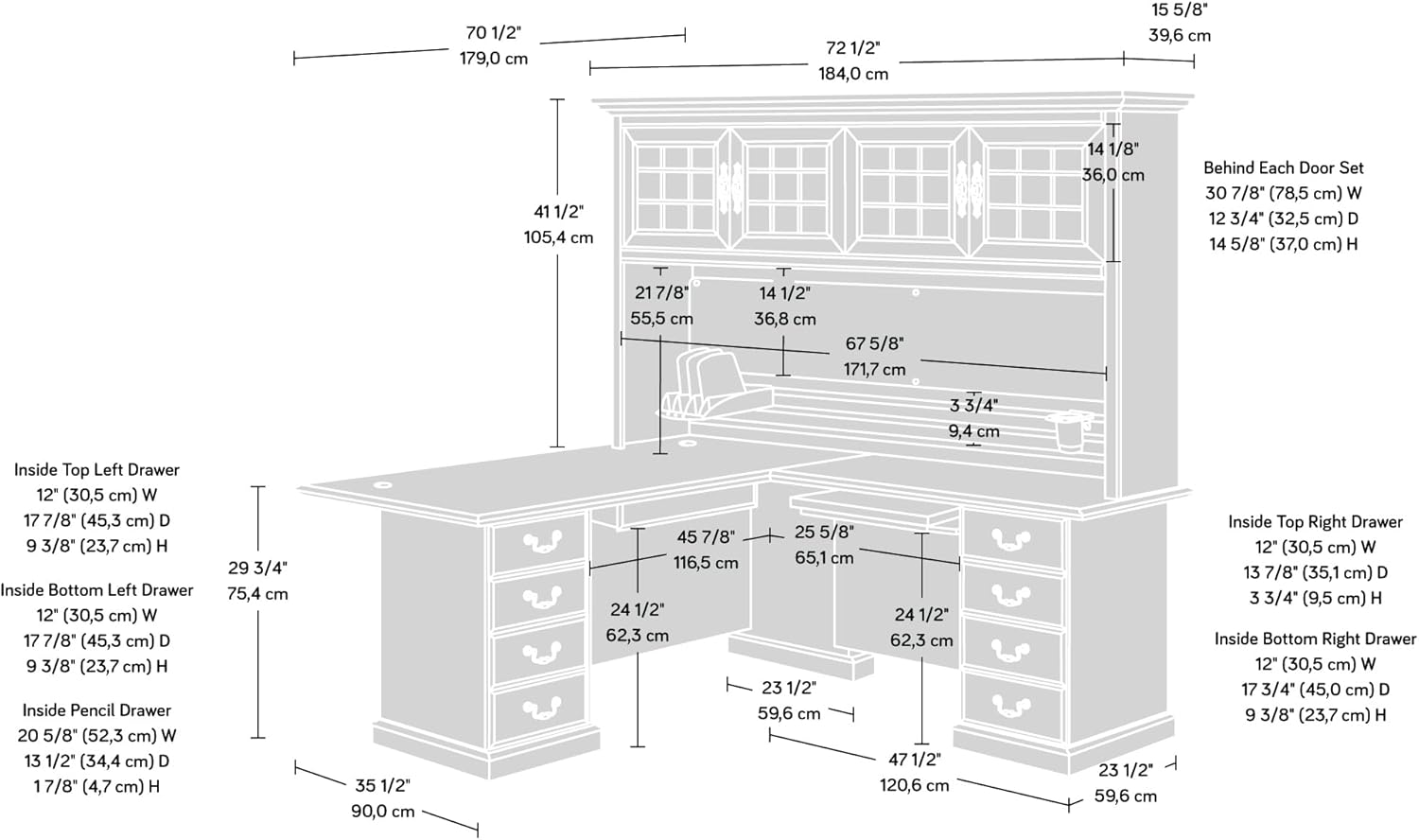 L-Shaped Desk with Office Hutch, Classic Cherry R42663