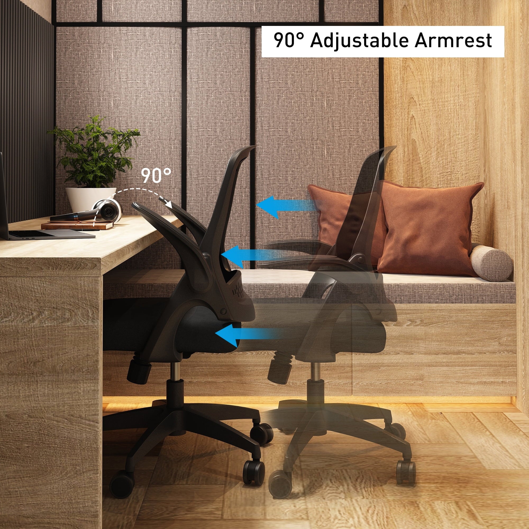 Black Swivel Desk Chair with Flip-up Arms and Adjustable Height X986