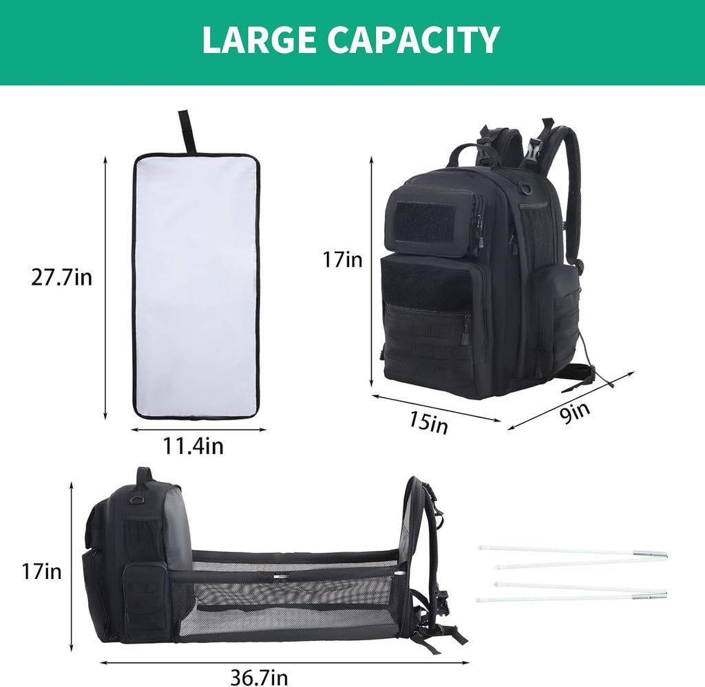 Black Expandable Military Diaper Bag Backpack with Changing Pad O4605