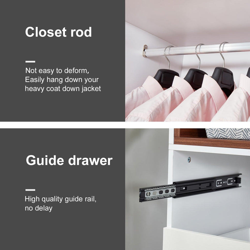 Wooden White 3-Door Armoire Wardrobe Closet with Hanging Rod Q362