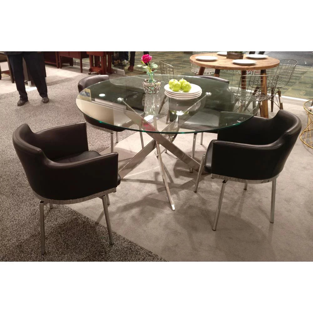 48" Round Dining Table with Glass Top and Silver Legs M5642