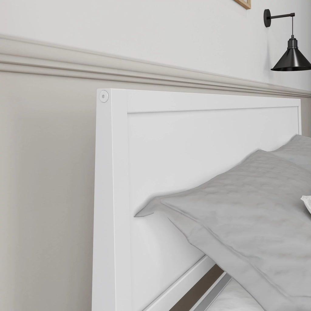 White Solid Wood Queen Bed Frame with Headboard F12434