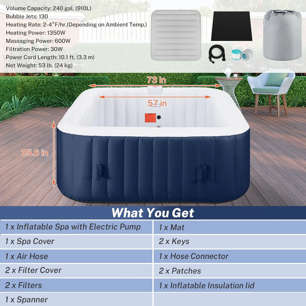 Inflatable Hot Tub with 130pcs Jet, Lockable Cover, Storage Bag D15911