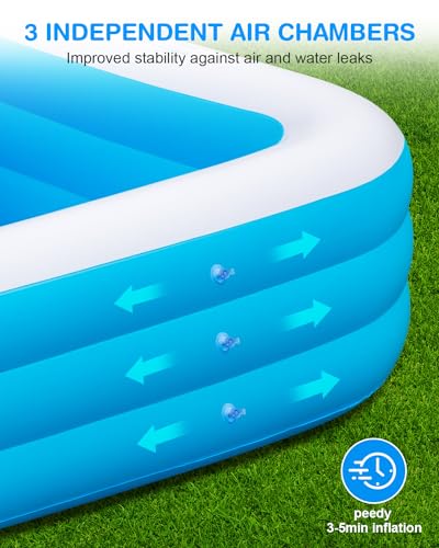 Large Inflatable Pool, 145" X 74" X 22" Oversized Thickened Blow Up Pool V90120