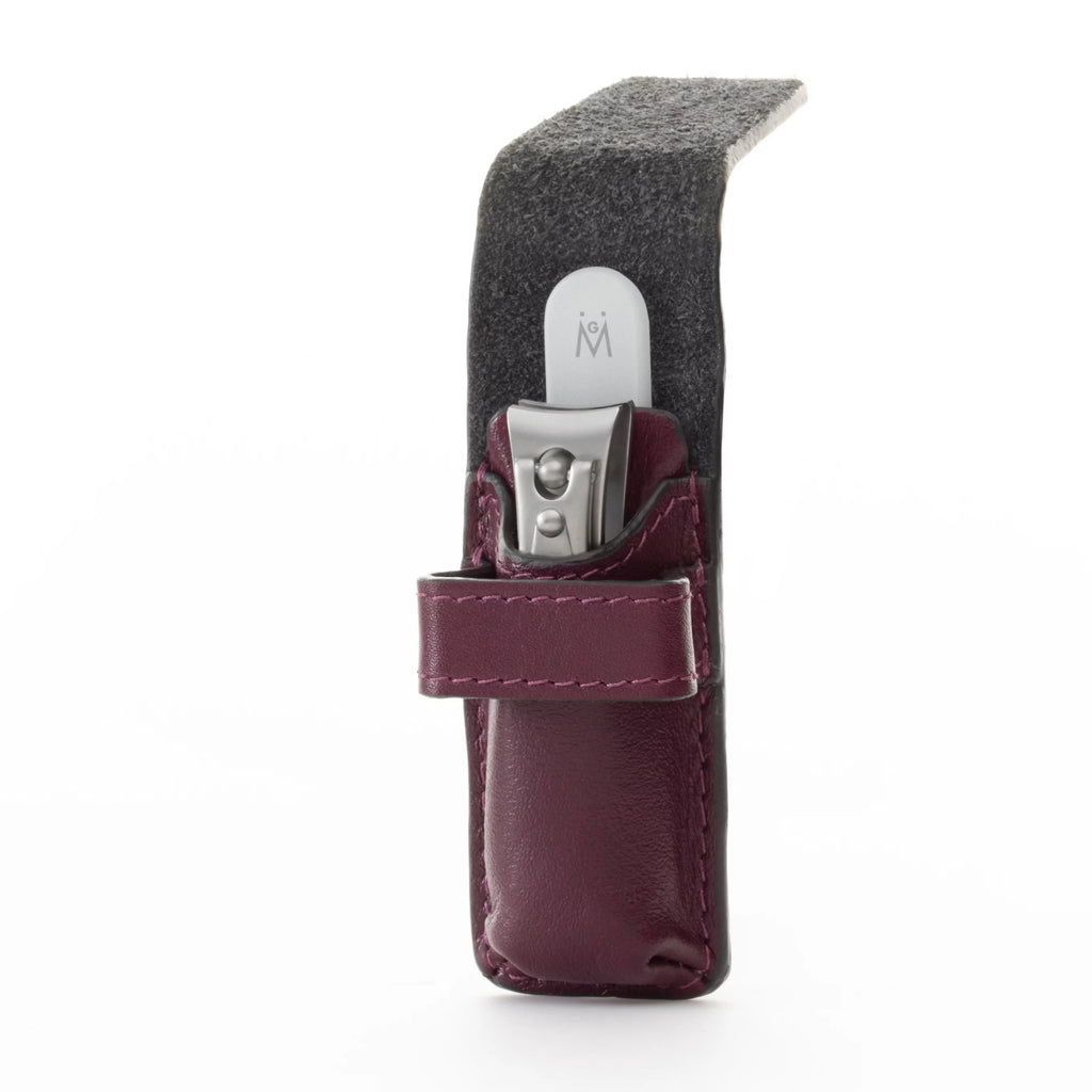 Nail clipper and Glass Nail File Set in Purple Leather Case F477