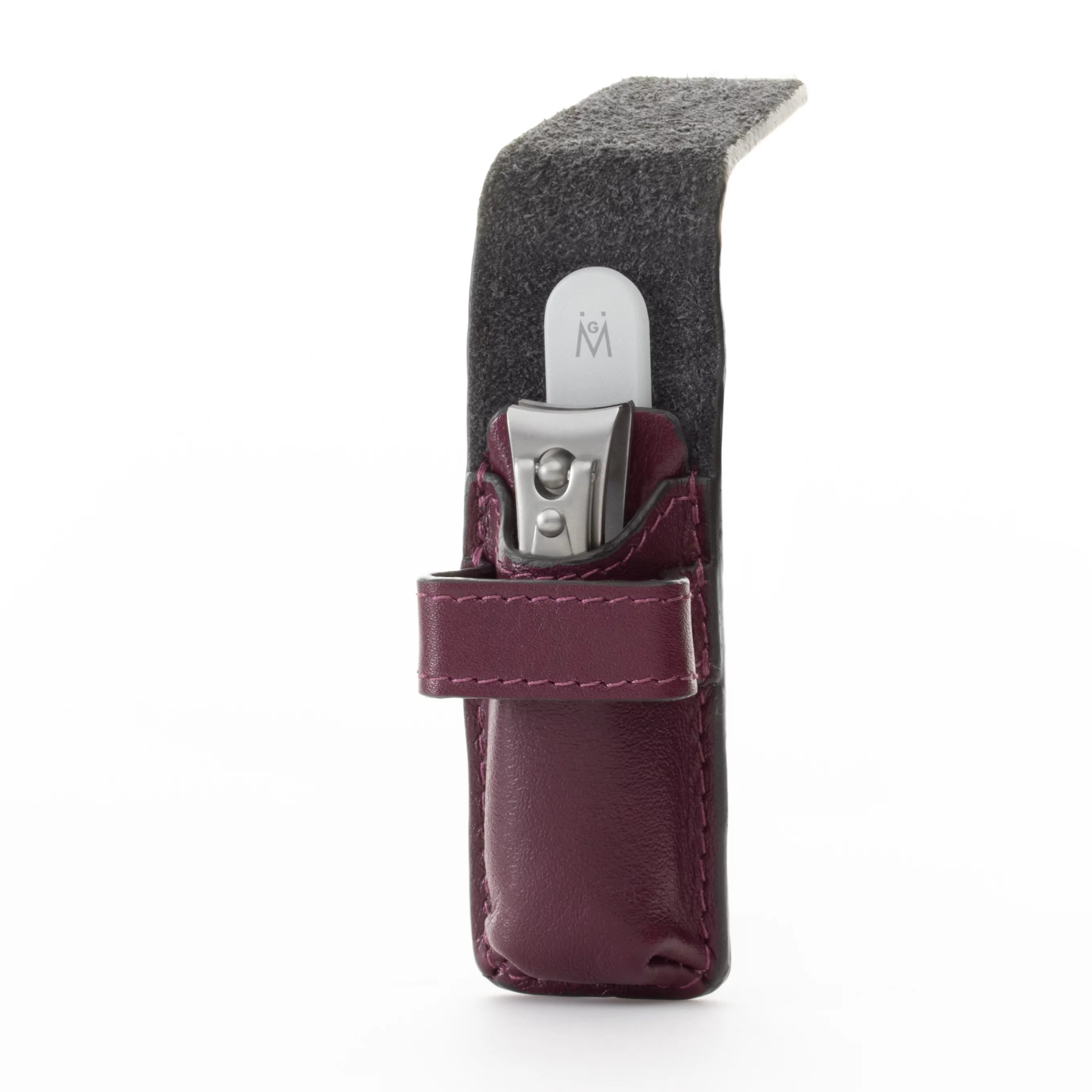 Nail clipper and Glass Nail File Set in Purple Leather Case F477