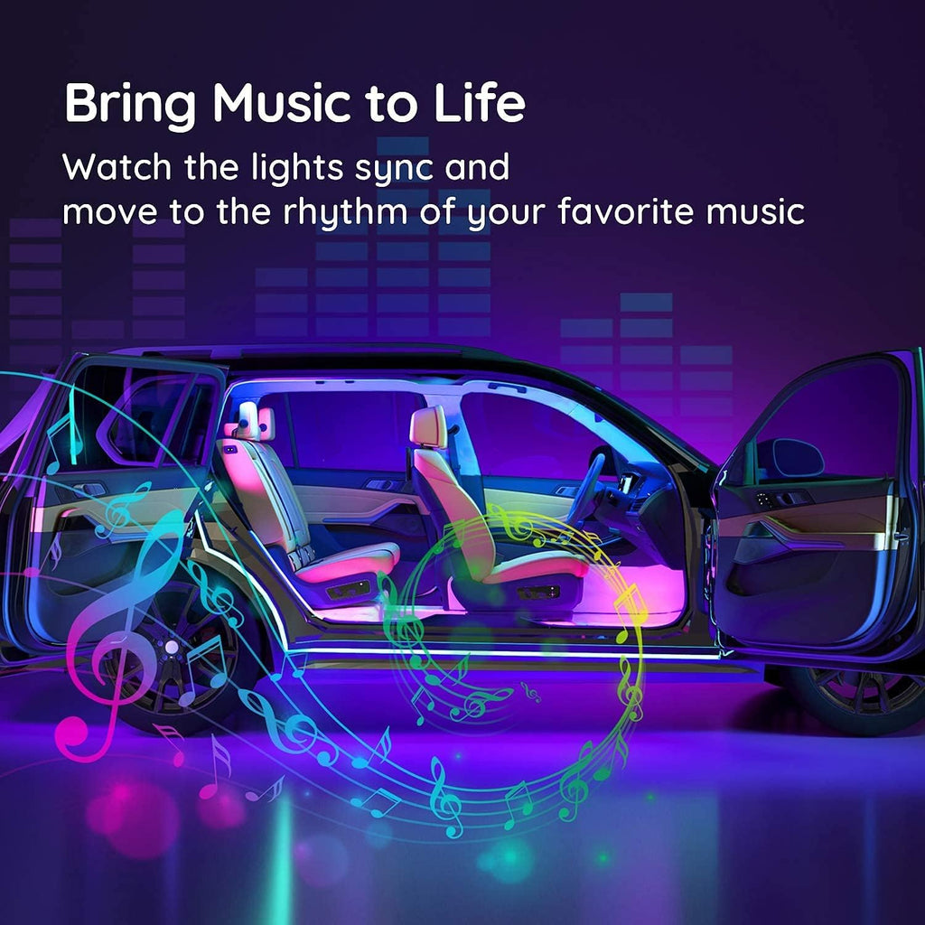 Car LED Lights with APP Control, Music Sync, 16 Million Colors, 2 Lines Design, RGB Under Dash Car Lighting with Car Charger, DC 12V A352