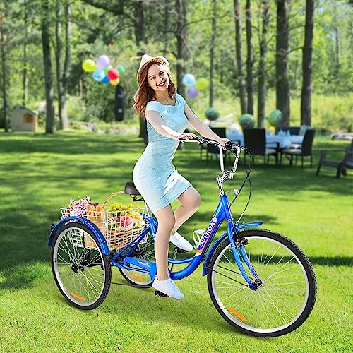 7-Speed Adult Tricycle with Large Basket 24/26 Inch S5612