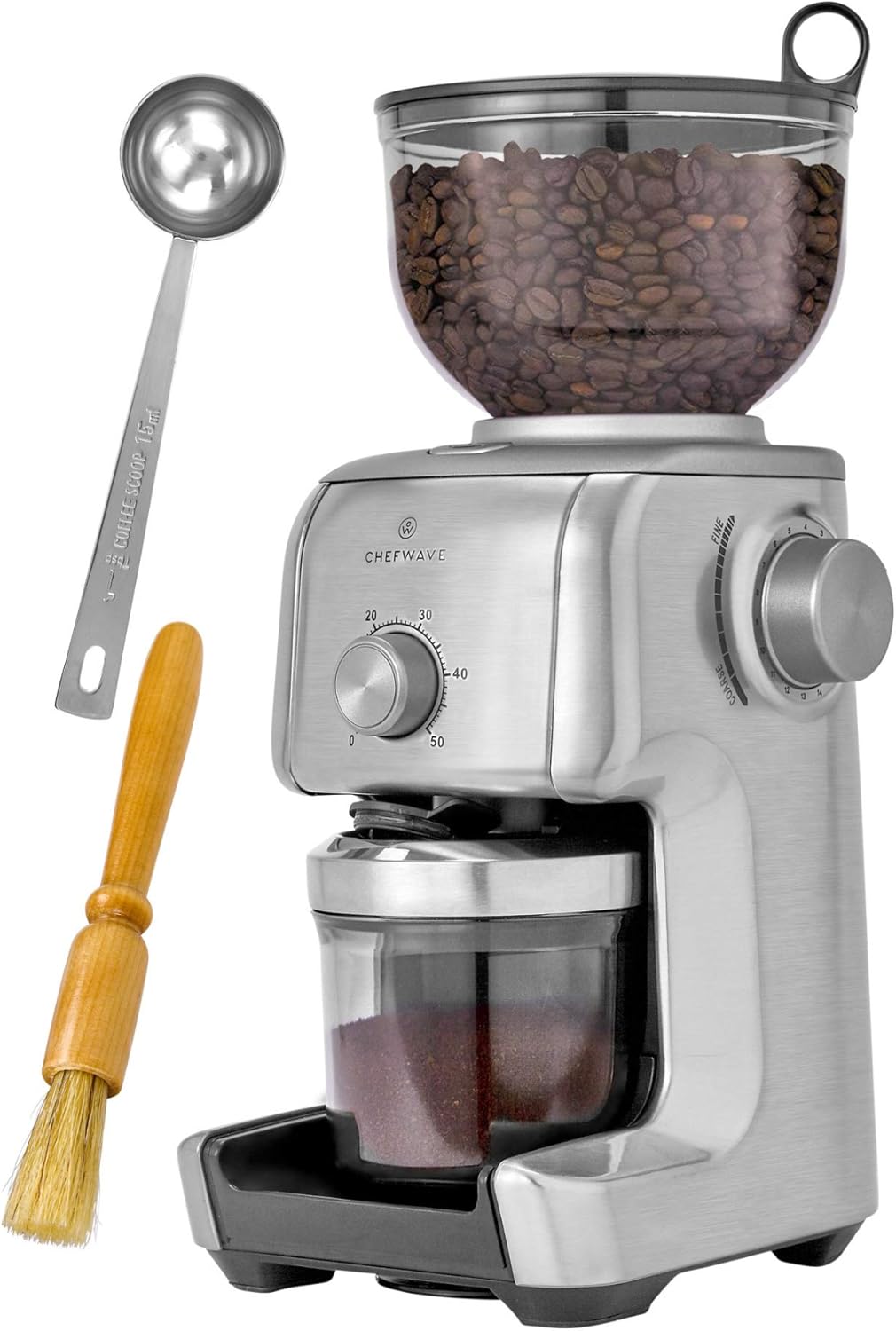 Stainless Steel Espresso Maker with Conical Burr Coffee Grinder Bundle (2 Items) O32801