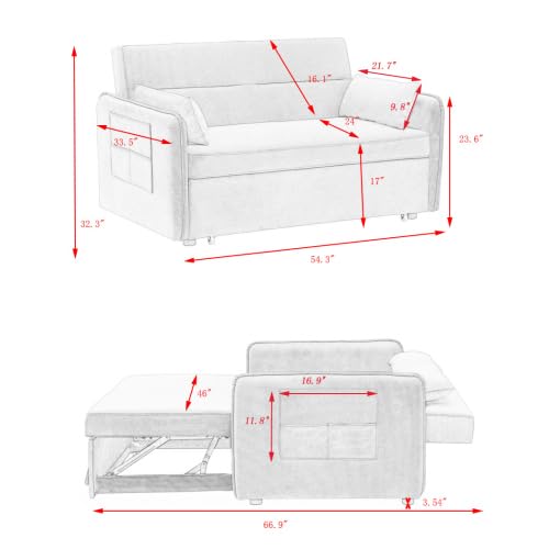 Pink Velvet Sleeper Sofa Couch Bed with Two Pillows I1282