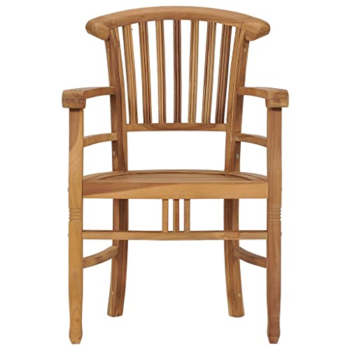 2 pcs Solid Teak Wood Patio Dining Chairs with Backrest and Armrest Y50870