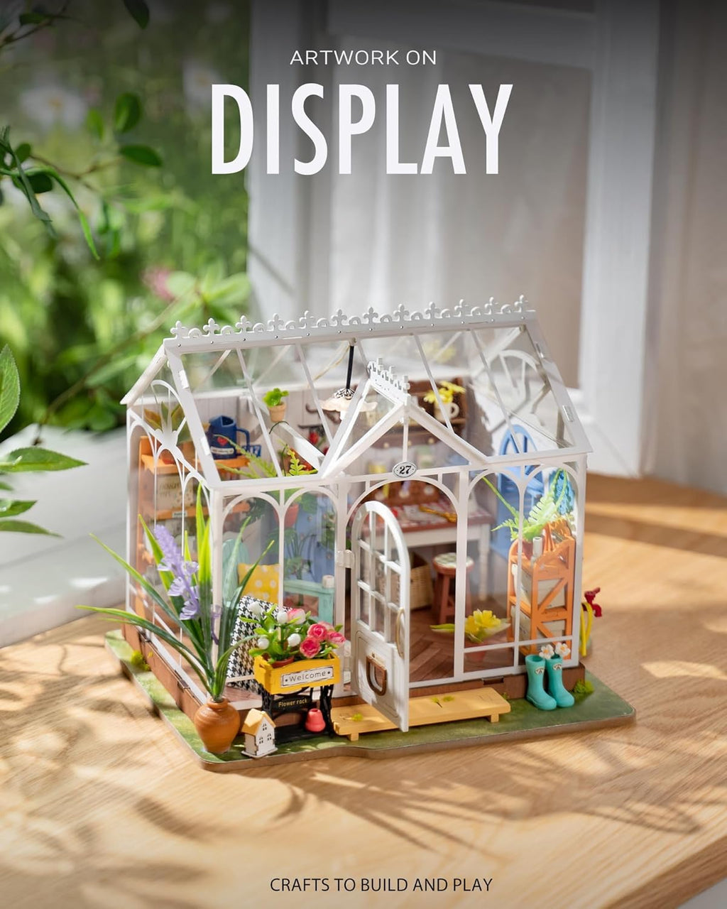 Miniature House Kit, Mini Greenhouse Dollhouse Building Model Z627