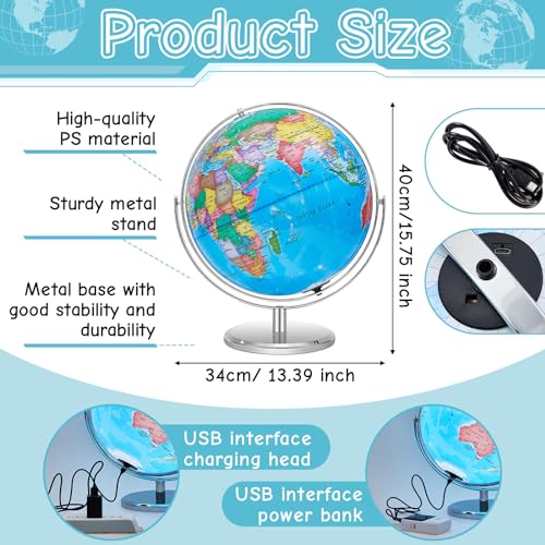 13 Inch Illuminated World Globe with Stand Rewritable Light up Globe (Blue) H7872