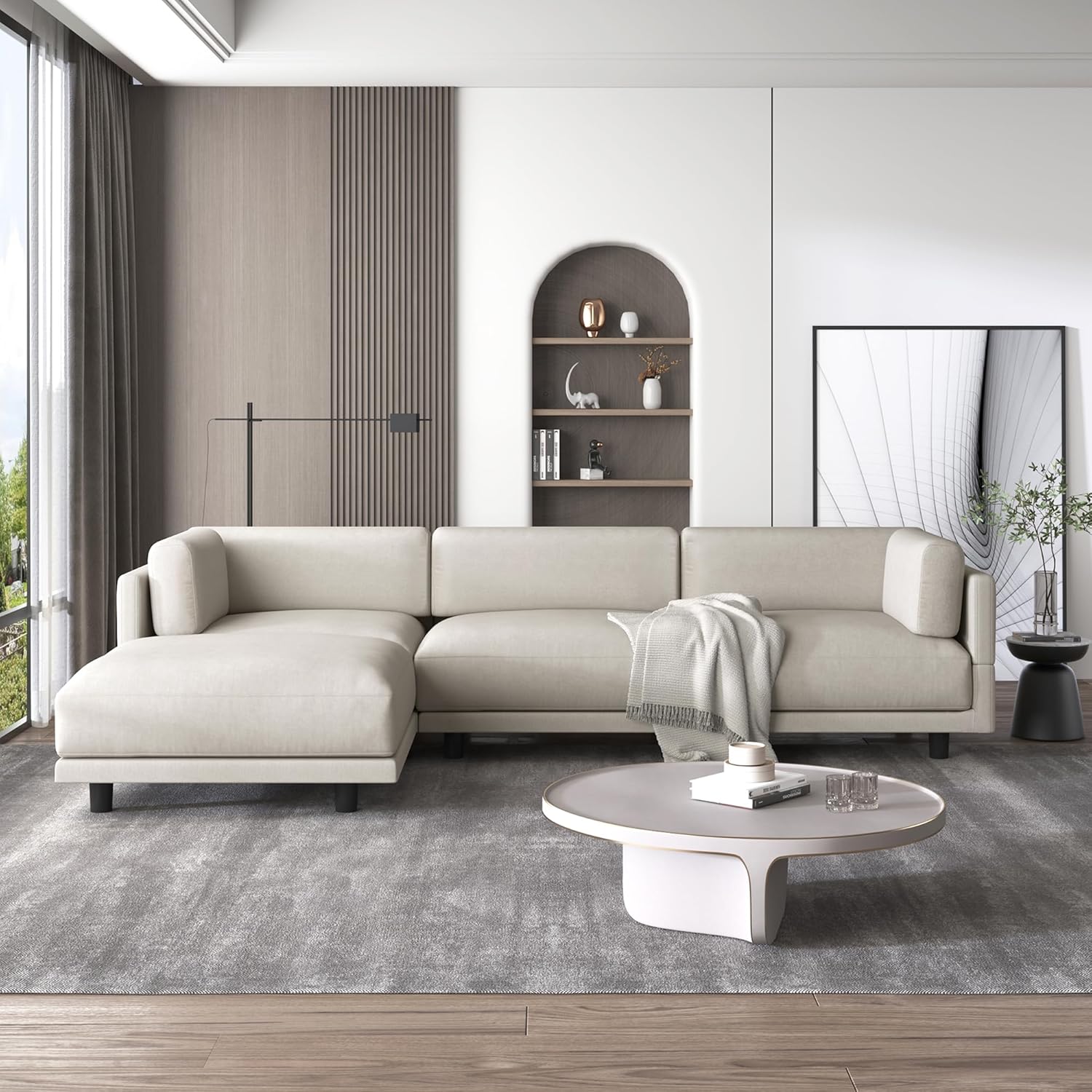 L Shaped Modular Sectional Sofa with Extra Wide Chaise and Polyester Blend Upholstery D1384
