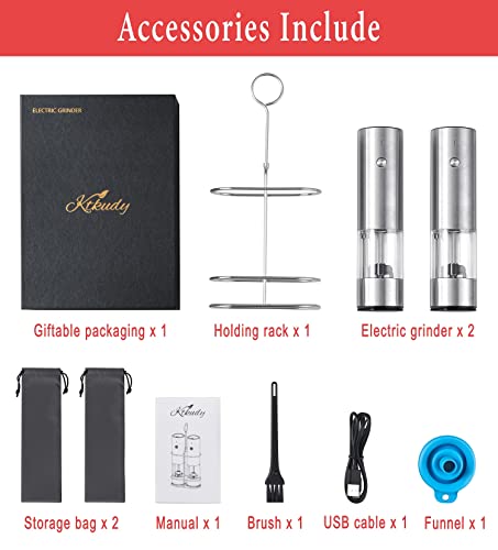 Rechargeable Electric Salt and Pepper Grinder Set with Holder Stainless Steel G203