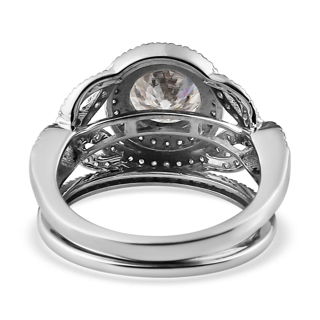 Moissanite Round 925 Sterling Silver Platinum Plated Stackable Ring Size 7 Ct 2.46 V608527