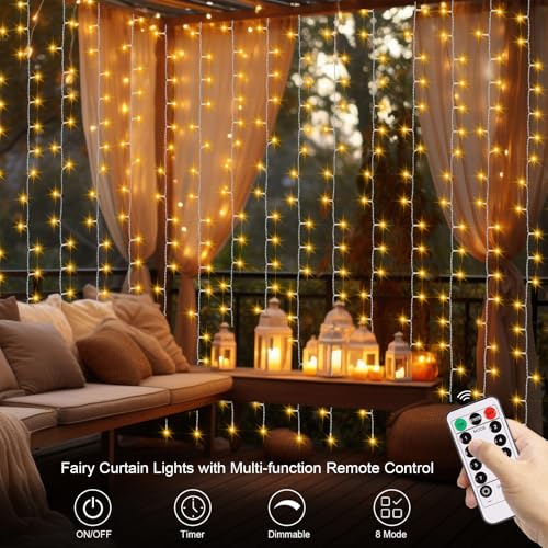 400 LED Curtain Fairy Lights 6.6Ft x 6.6Ft with Remote W14102