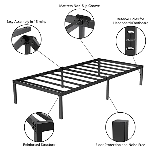 Twin Size Heavy Duty Metal Platform Bed Frame with Storage Space, 14 Inches F1780