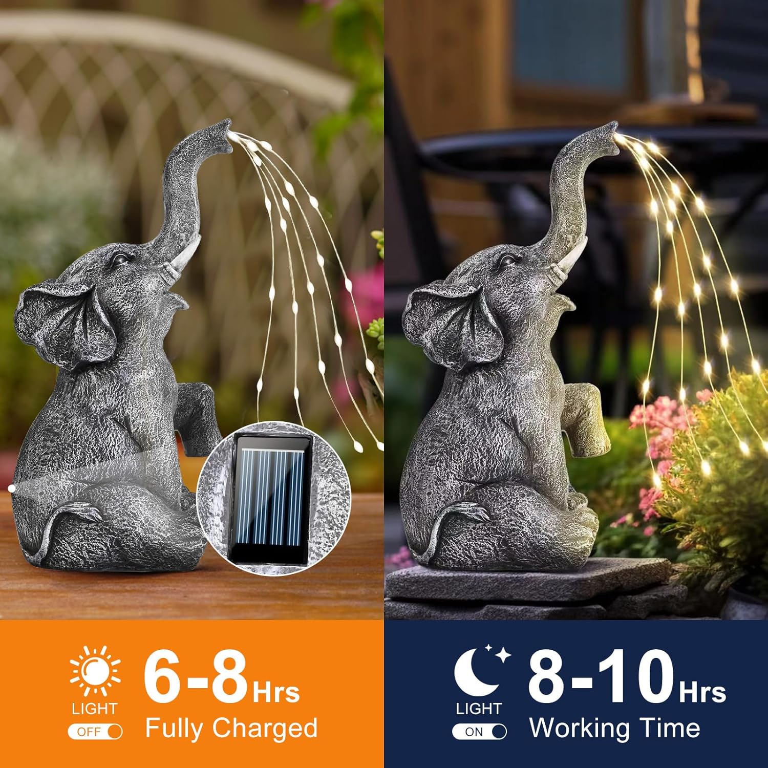 Elephant Statue Solar Garden LED Light Strings P4781