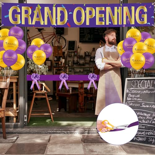 Red Grand Opening Ribbon Cutting Ceremony Kit with 10'' Scissors 40 Pcs Balloons Satin Ribbon Bows J59622