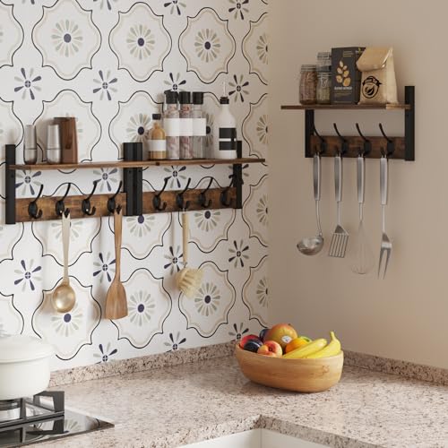 Rustic Brown Wood Coat Rack with 16 Hooks, Set of 4 Z5447