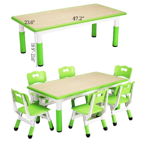 Height Adjustable 6 Seats Kids Table and Chairs Set B828