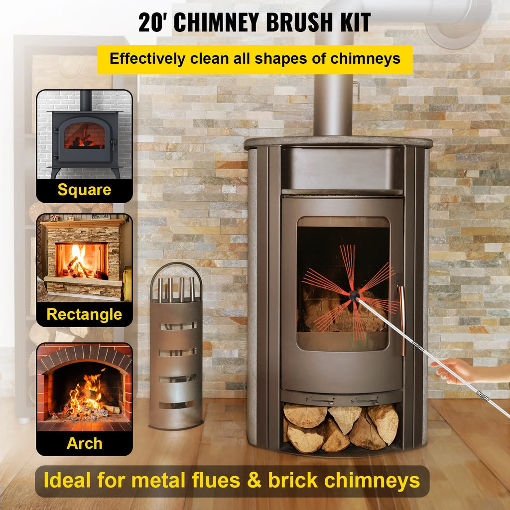 20ft 6 Rods Rotary Chimney Brush Kit T78055