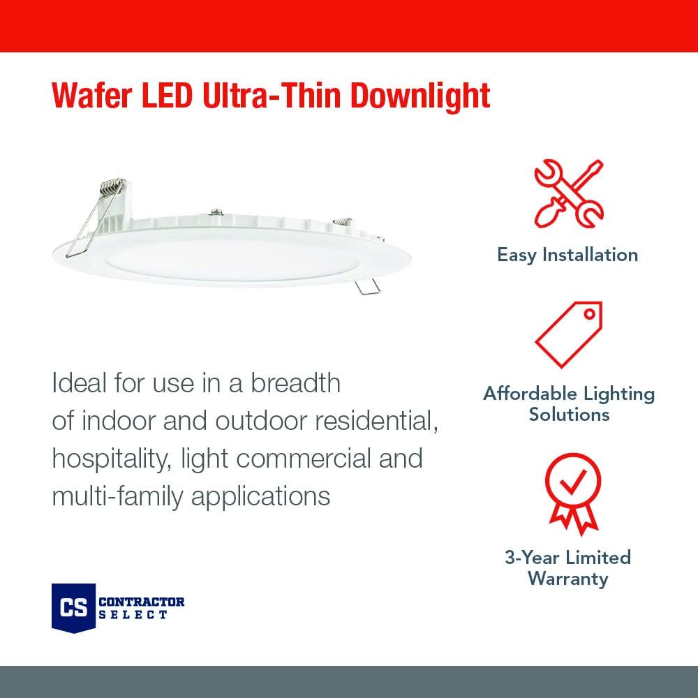 Round Baffle LED Downlight, 6-Inch, Matte White & Ultra Thin Recessed Downlight, White A952