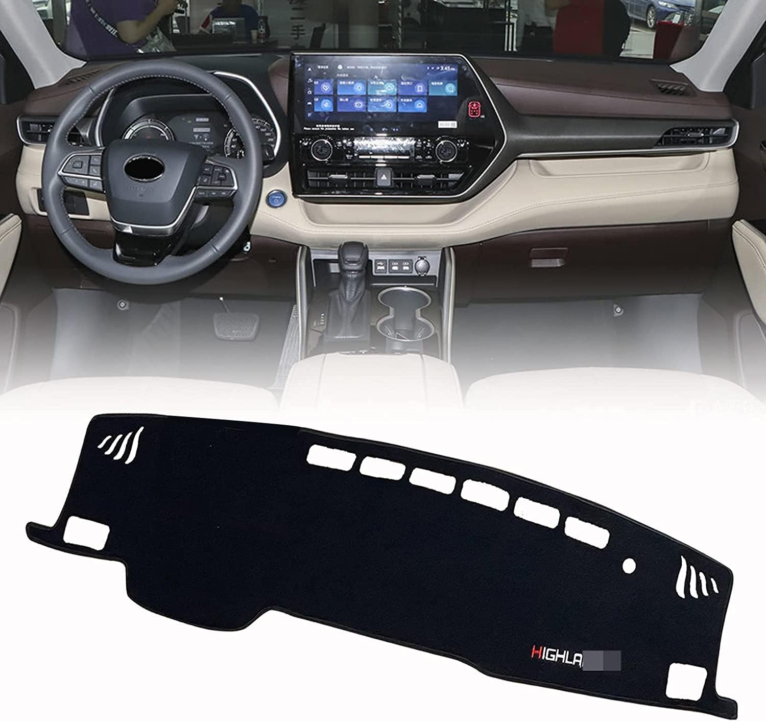 Black Center Console Cover Dash Mat Sunshield Carpet Compatible with Toyota Highlander 2021 2022 X9990