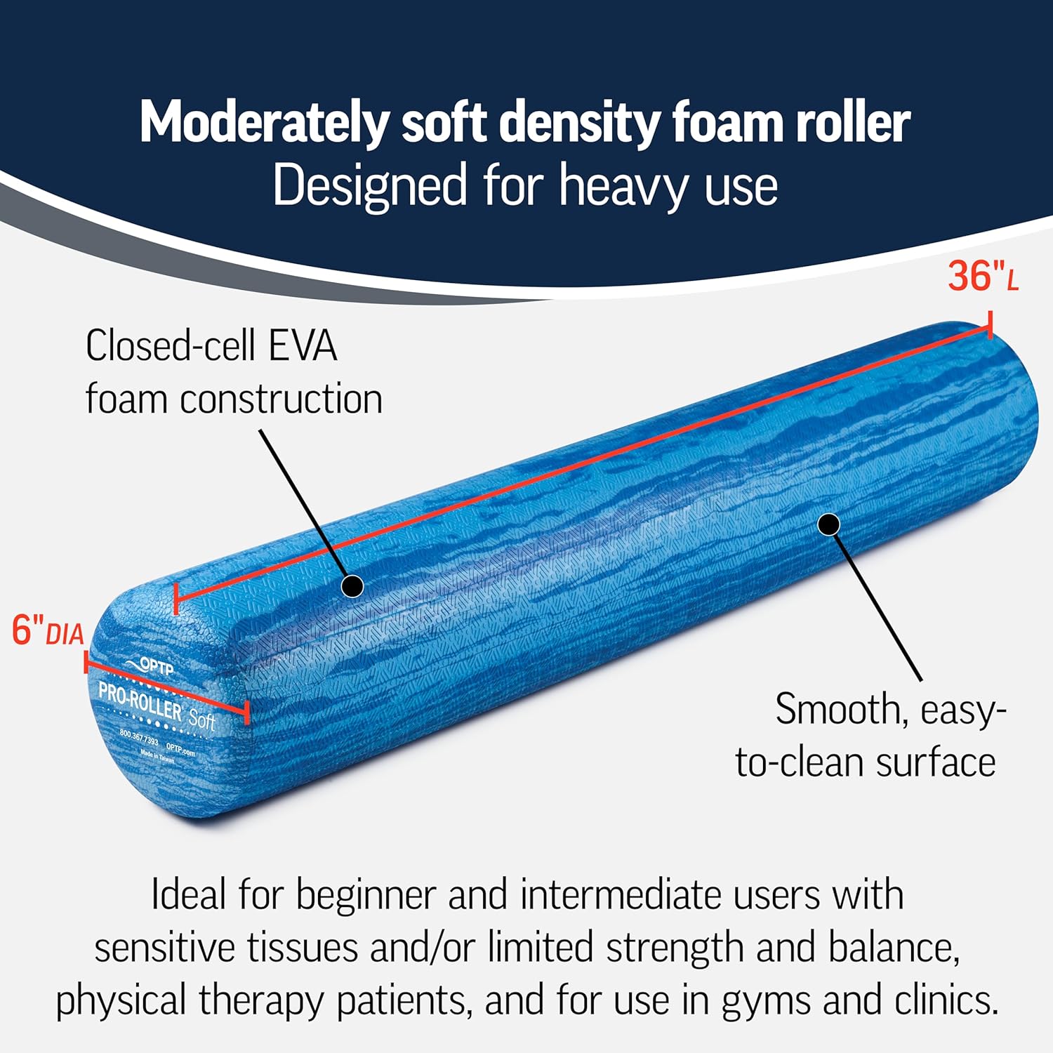 Blue 36" x 6" Soft Density Foam Roller G1490