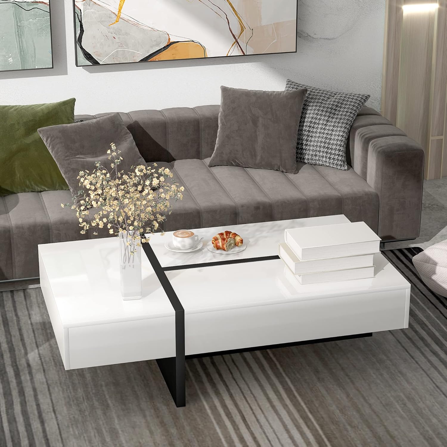 White and Black Rectangle Coffee Table U9073