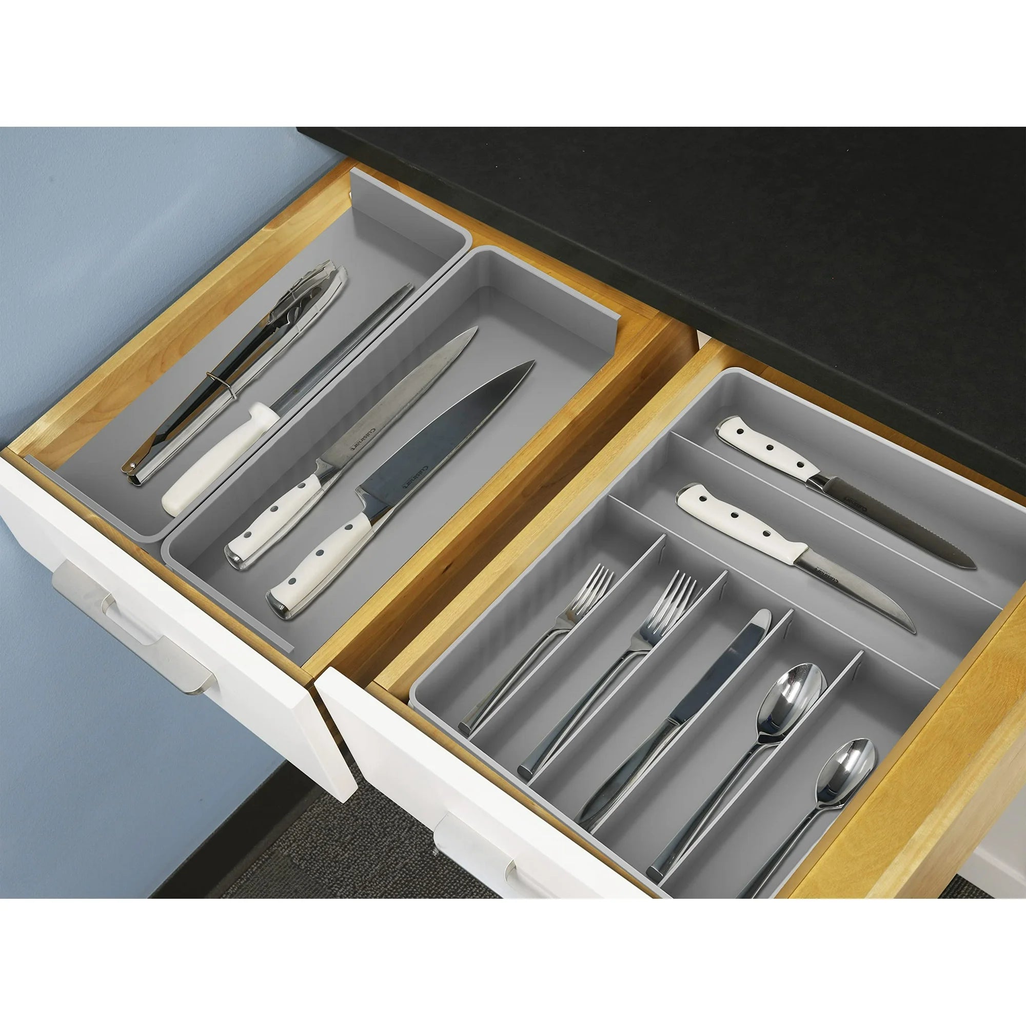 9 Compartment Expandable Cutlery Tray, Gray P534562