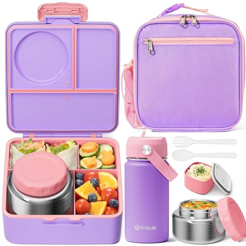 Leakproof 3-4 Compartments Lunch Bento Box Set with Insulated Thermos Food Jar, Water Bottle, Lunch Bag, Sauce Cup & Cutlery L3558