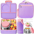 Leakproof 3-4 Compartments Lunch Bento Box Set with Insulated Thermos Food Jar, Water Bottle, Lunch Bag, Sauce Cup & Cutlery L3558