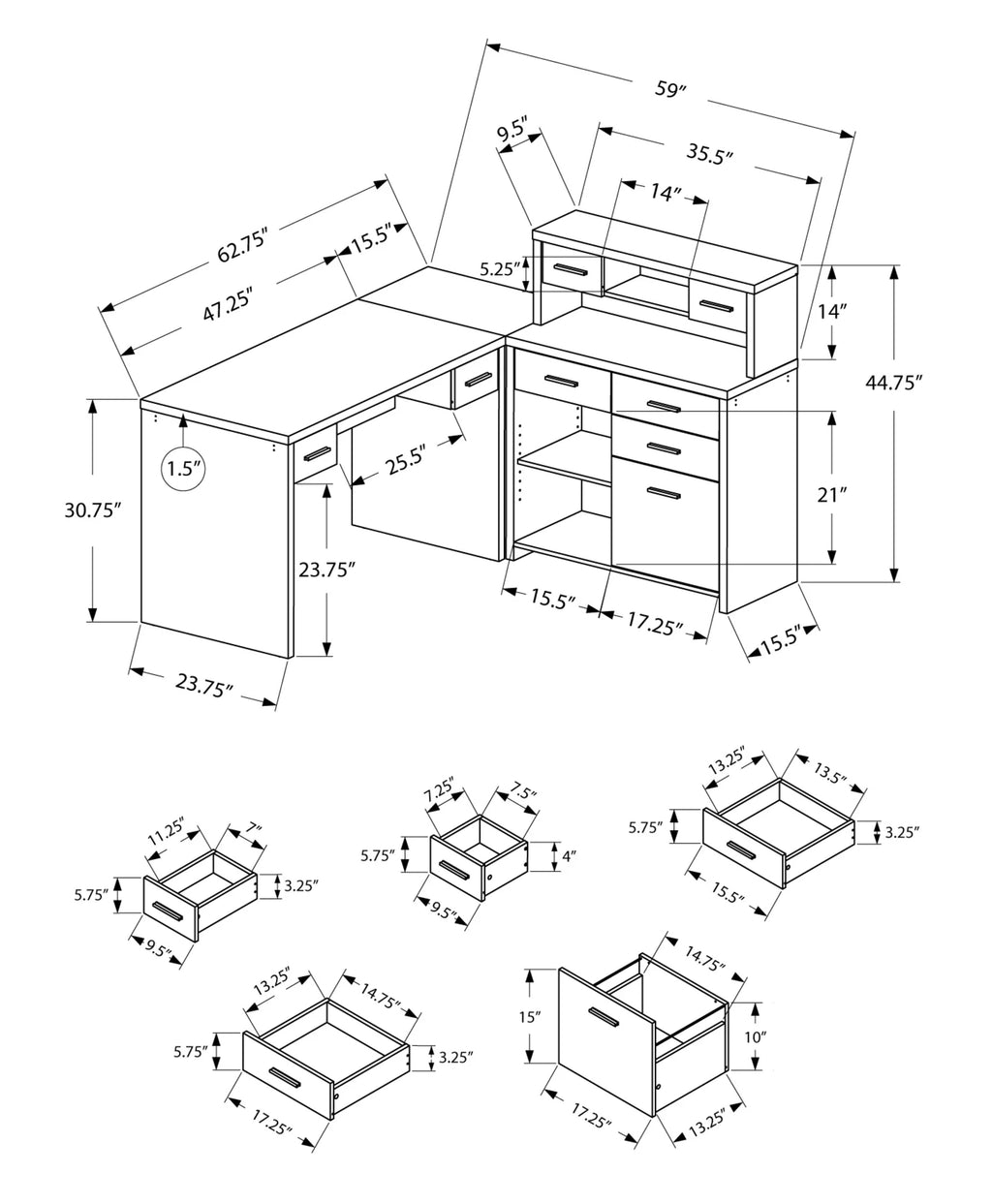 White L-Shaped 8 Drawer Computer Desk P408223