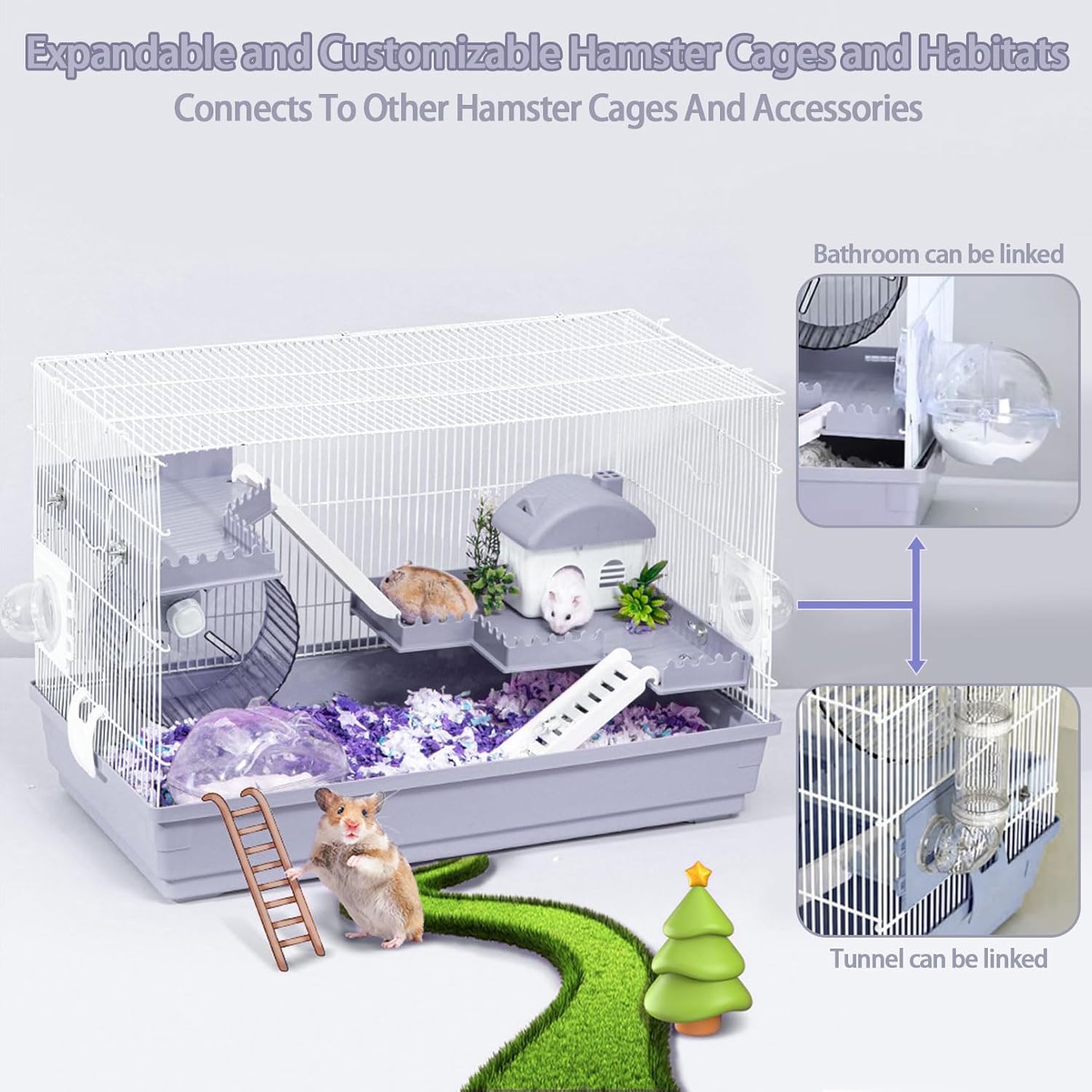 Large 3-Levels Grey Hamster Cage with Accessories V934262