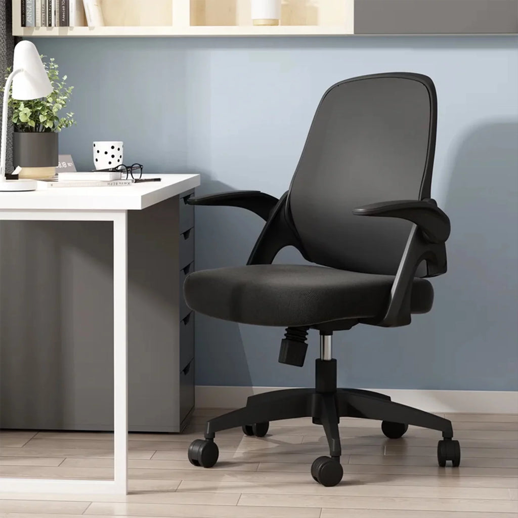 Black Swivel Desk Chair with Flip-up Arms and Adjustable Height X986