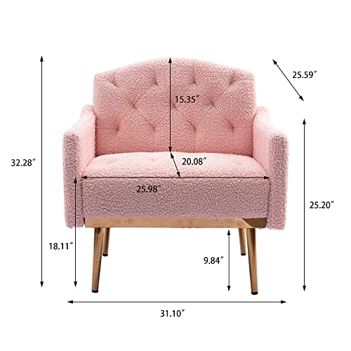 Rose Red Velvet Accent Chair with Arms and Metal Legs X6032